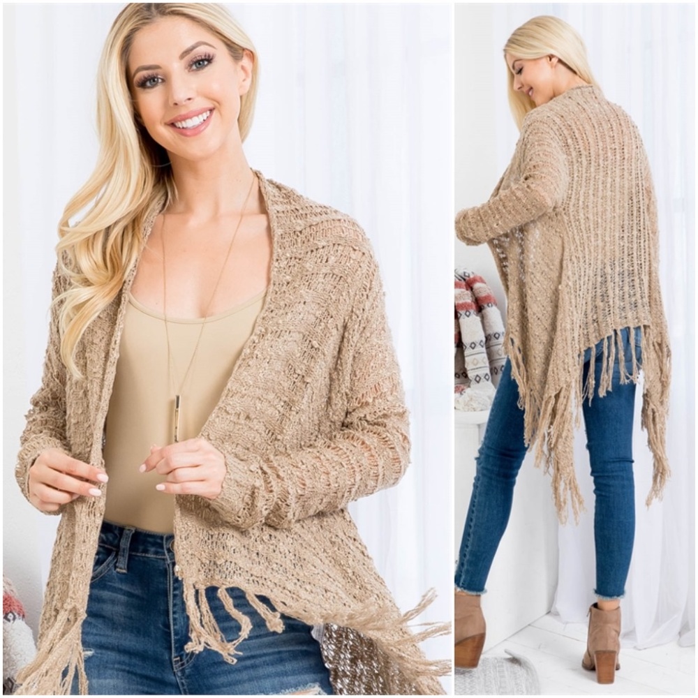 #12 Mocha fringe cardigan sweater